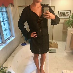 Black Lace cover up with leather tie